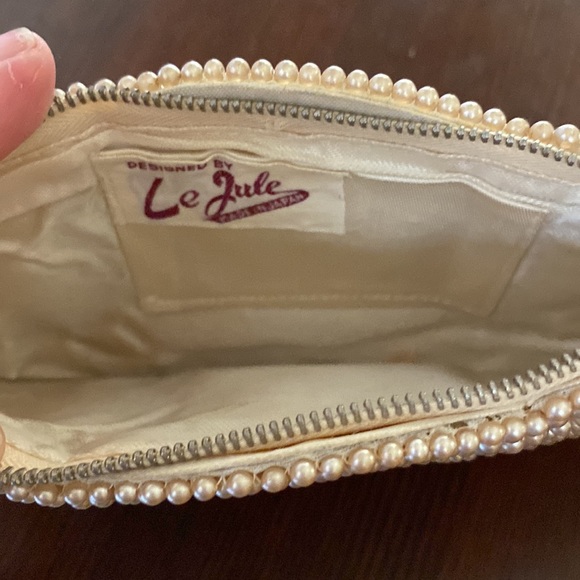 Vintage Le Jule Japan Ivory Beaded Zip Clutch Evening Party Holiday Bag - Picture 5 of 6